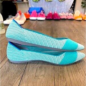 Rothy’s “The Point” in striped teal green